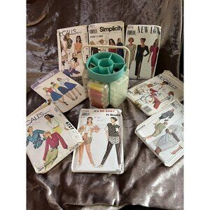 Lot of 8  Vintage Simplicity Sewing Patterns mixed lot WITH A SEWING CADDY